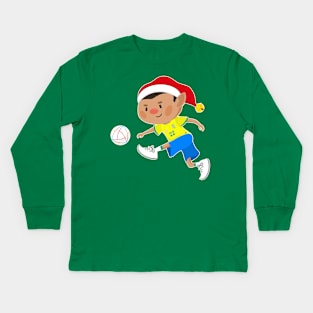 Brazil football Christmas elf. Football World Cup soccer T-Shirt Kids Long Sleeve T-Shirt